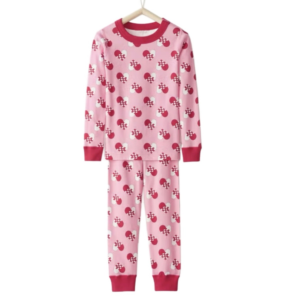 Hanna Andersson Valentine Hearts Long Johns Pajama Set Pink Red 4T